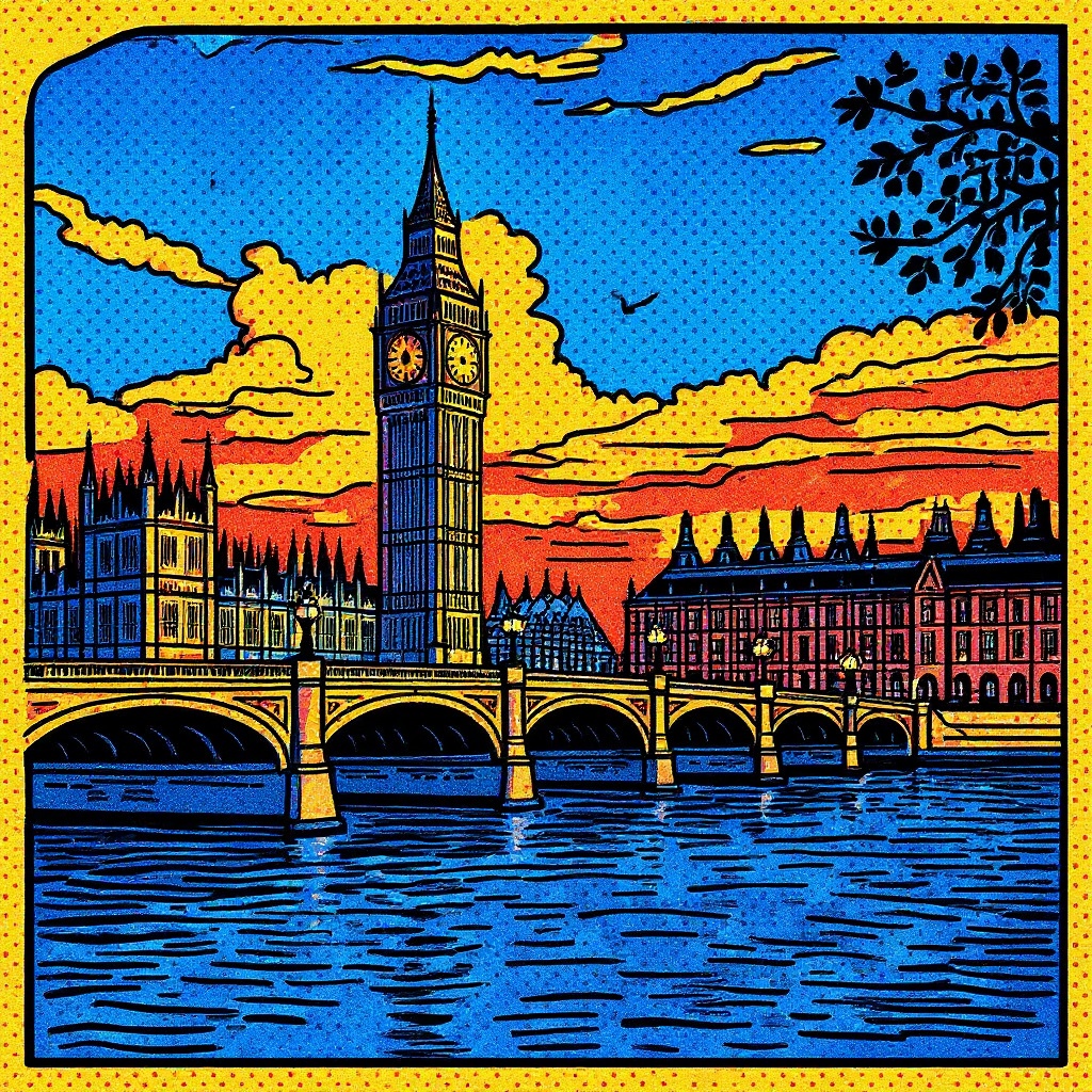 Big Ben at Twilight in Comic style