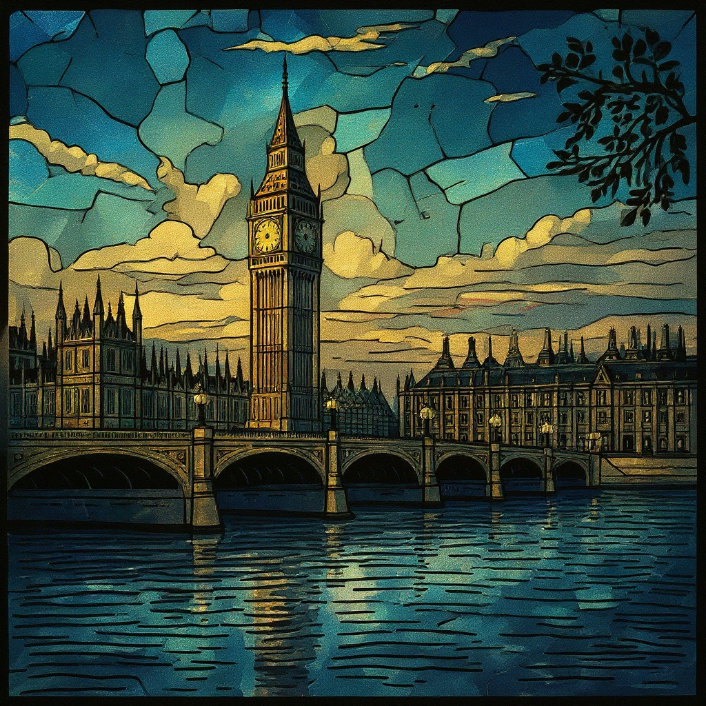 Big Ben at Twilight in Mosaic style