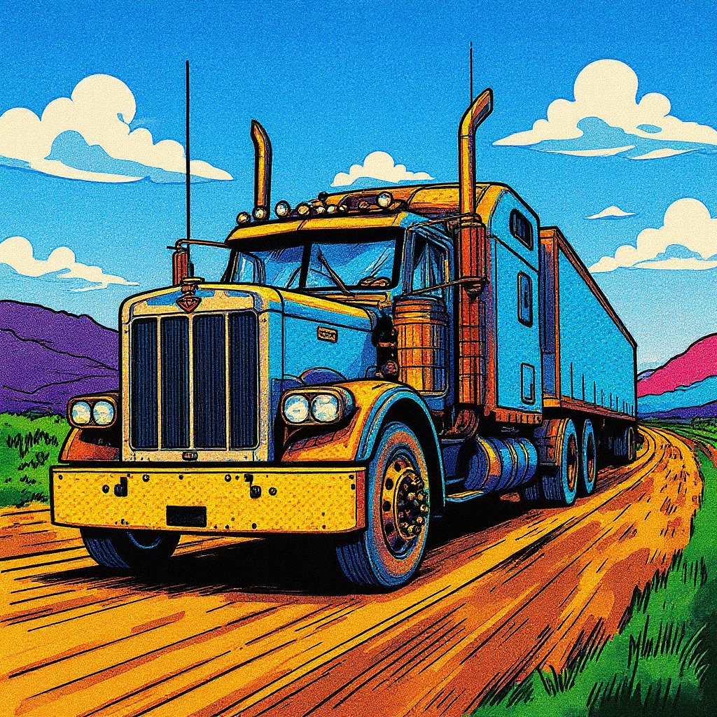 Big Rig at Dusk in Comic style