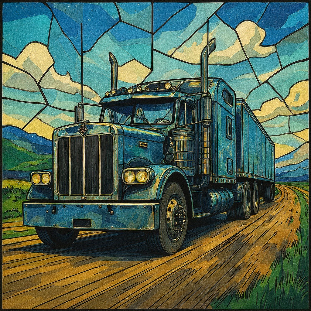 Big Rig at Dusk in Mosaic style