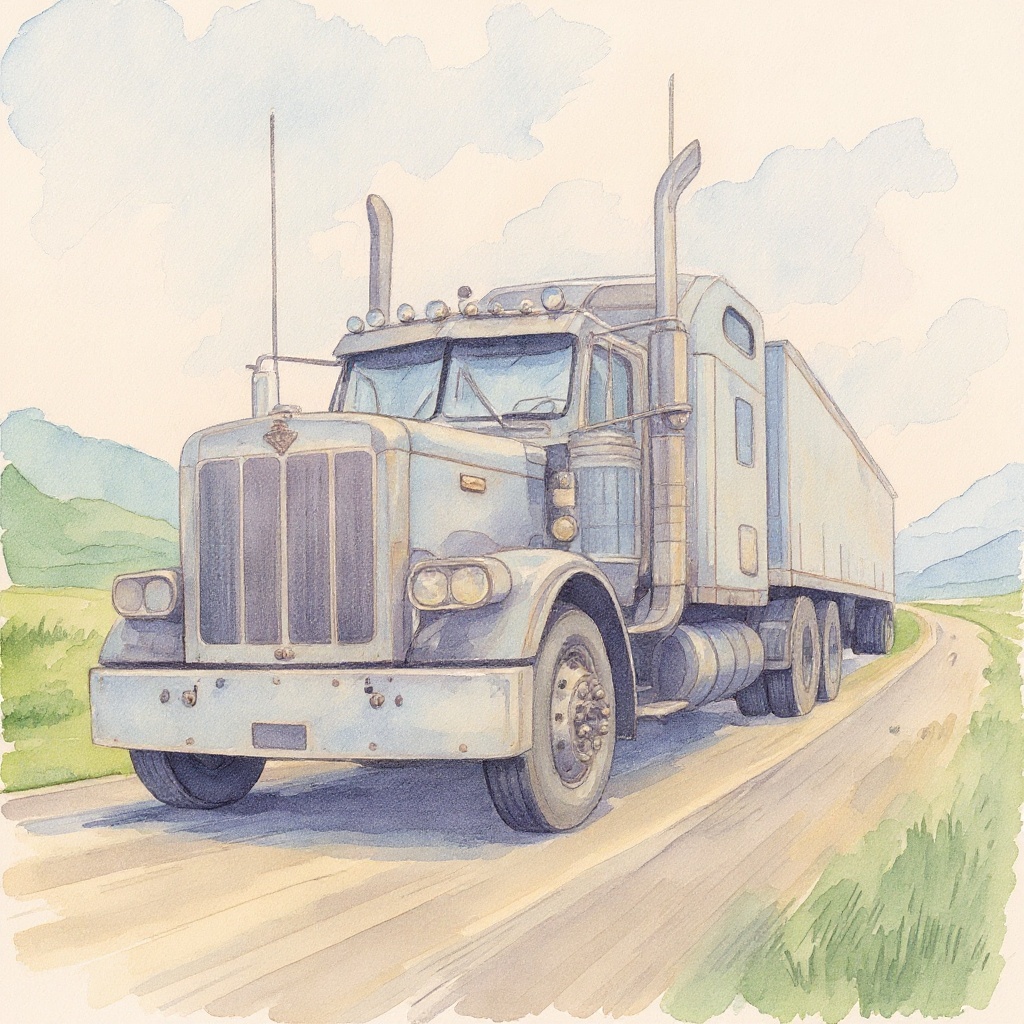 Big Rig at Dusk in Watercolor style