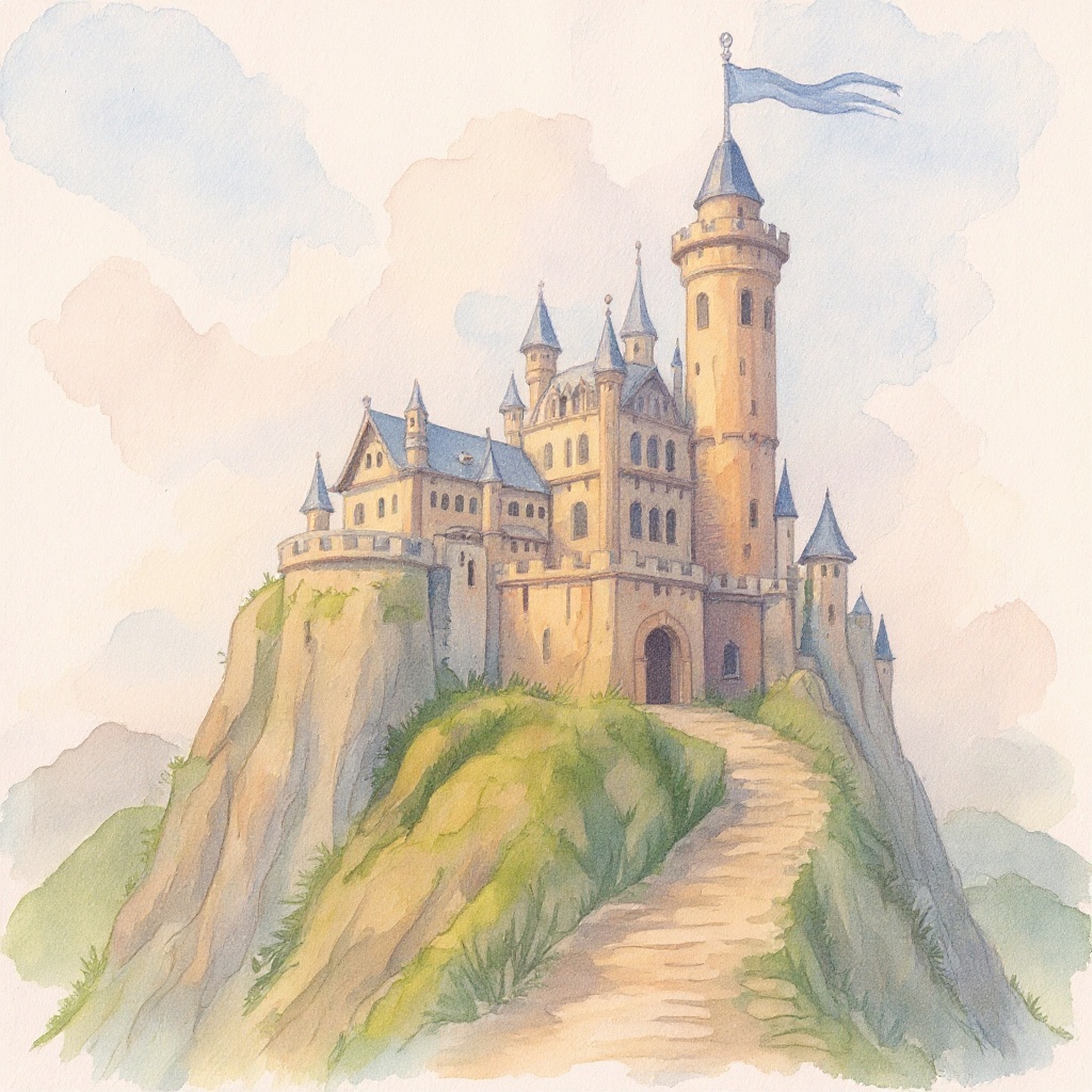 Castle on the Cliff in Watercolor style