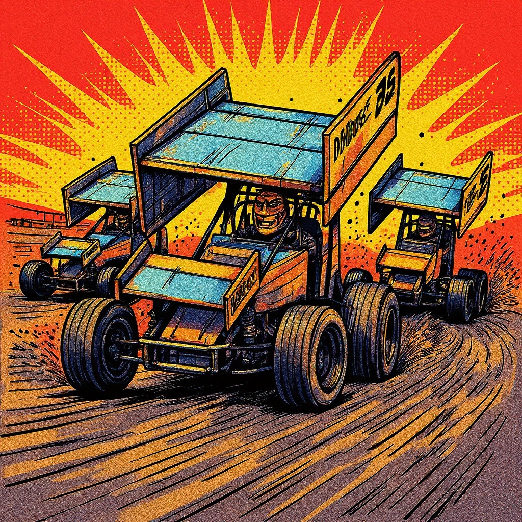 Three Wide on the Dirt in Comic style