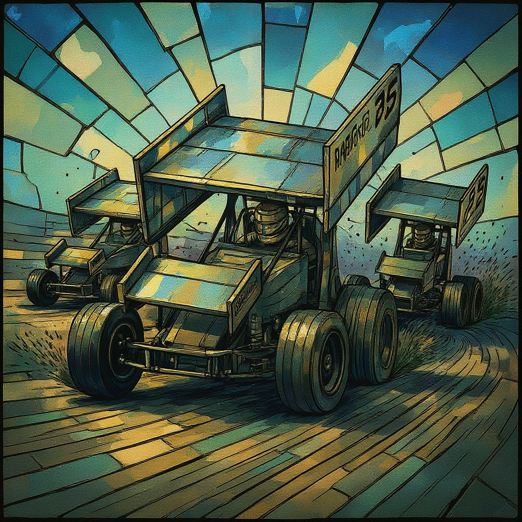 Three Wide on the Dirt in Mosaic style