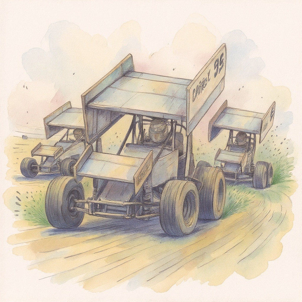 Three Wide on the Dirt in Watercolor style