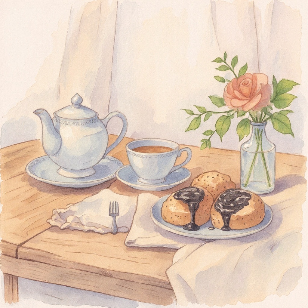Tea and Scones in Watercolor style