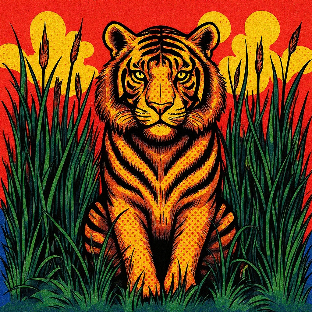 Tiger in the Grass in Comic style