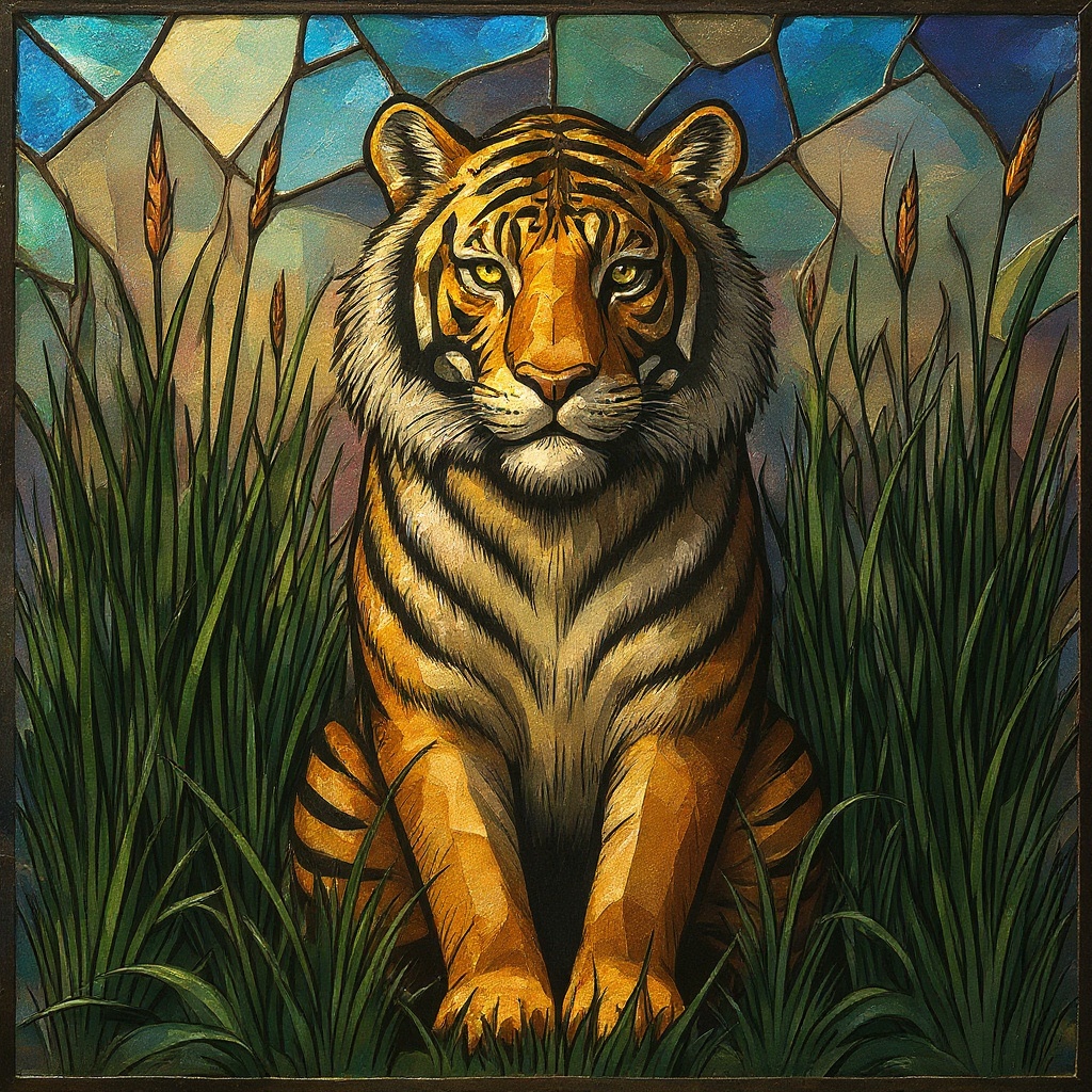 Tiger in the Grass in Mosaic style