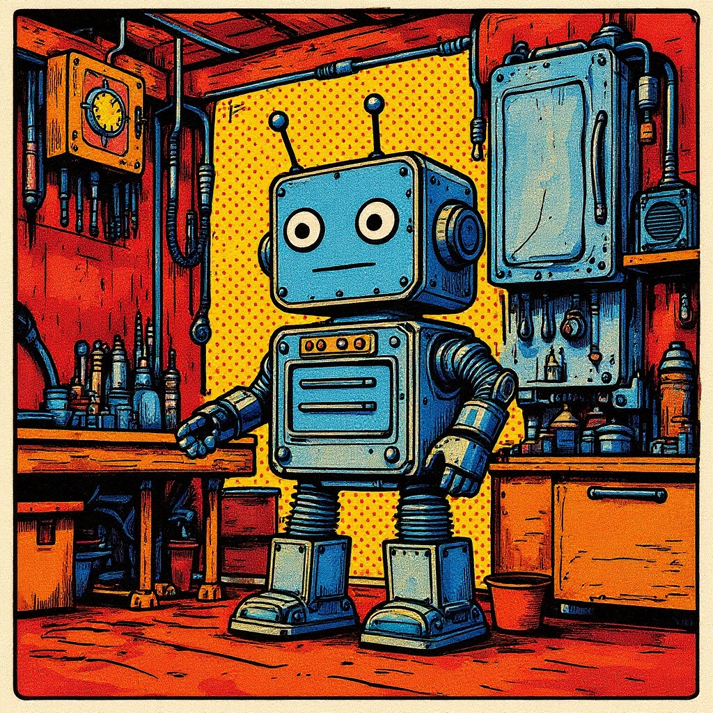 Robot in the Garage in Comic style